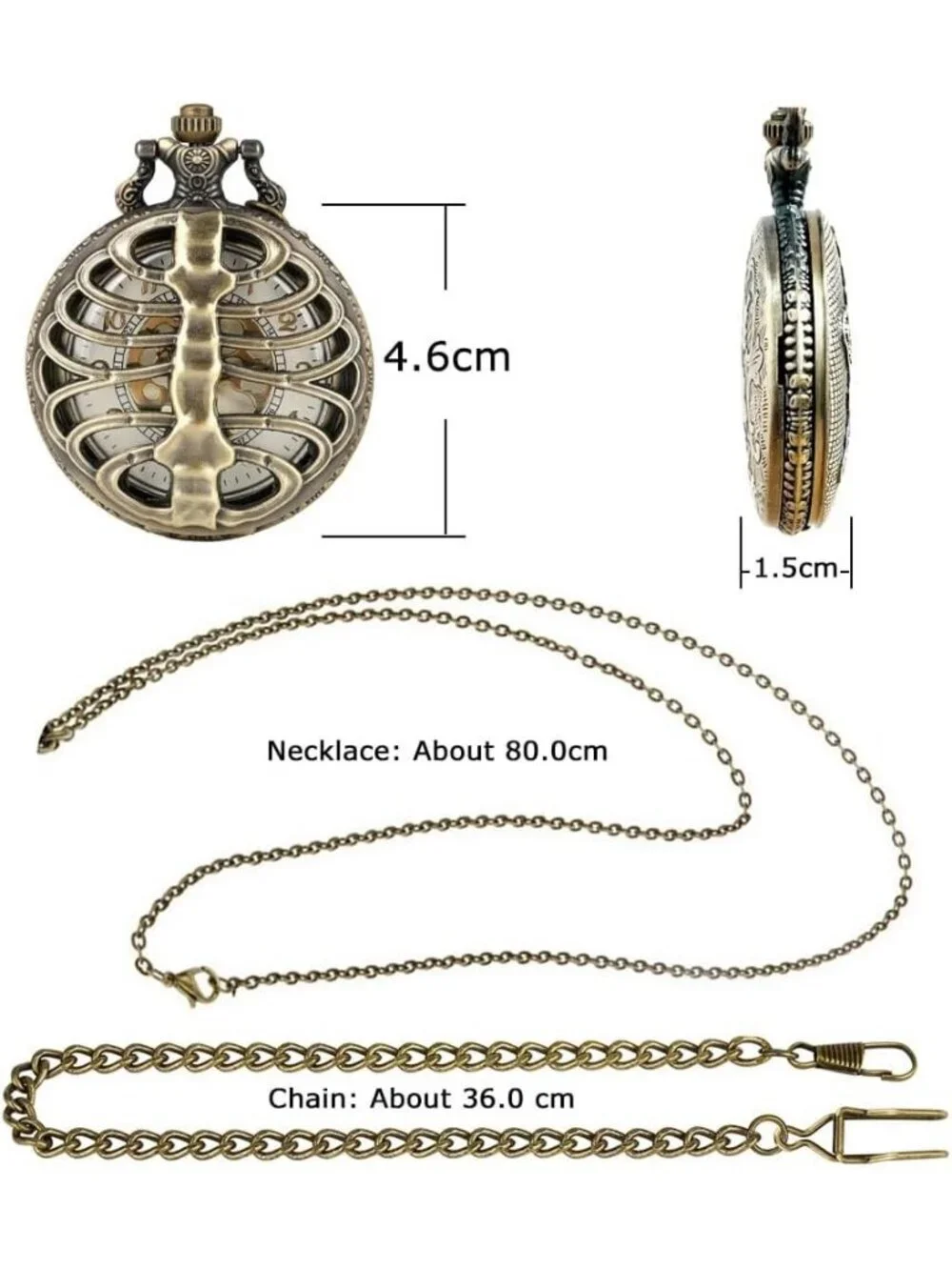 Men's Brown Vintage Chain Quartz Bronze Skeleton Necklace Halloween Pocket Watch